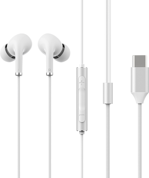 AT&T Essentials Corded Noise Isolating Silicone Earbuds USB-C - White